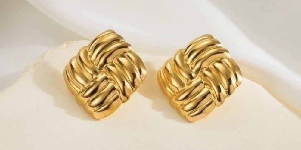 1 Pair Simple Style Classic Style Argyle Stainless Steel 14K Gold Plated Ear Studs 101 �19