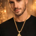 Closed Palm Gesture Full Diamond Pendant Fried Dough Twist Chain Mens Necklace Gold 45.00 new
