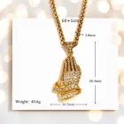 Closed Palm Gesture Full Diamond Pendant Fried Dough Twist Chain Mens Necklace Gold 45.00 new