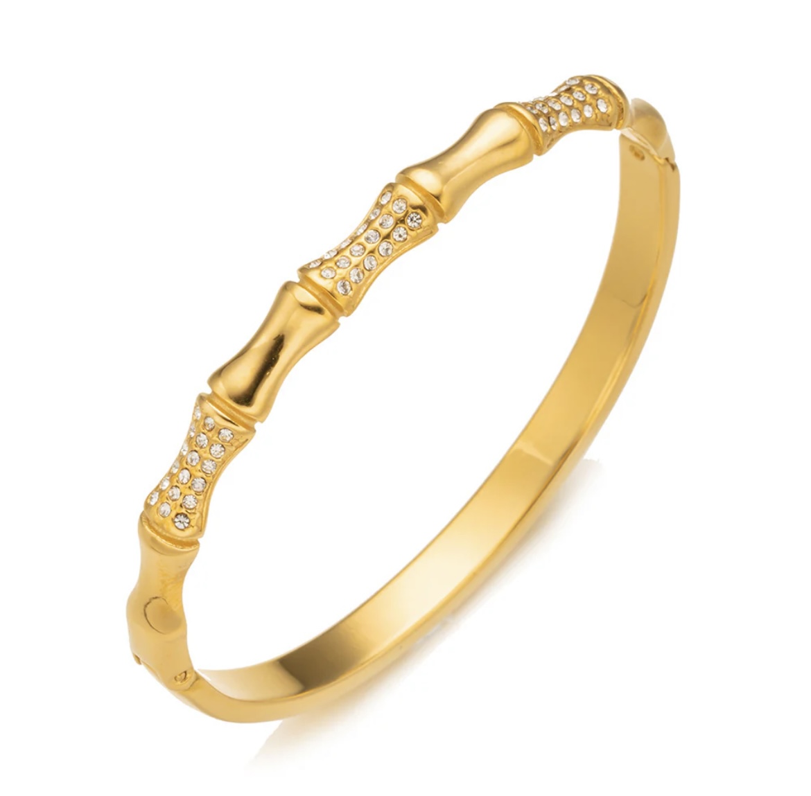 Ellipse Stainless Steel 18K Gold Plated Golden Bamboo Joint Diamond Bracelet�29 1
