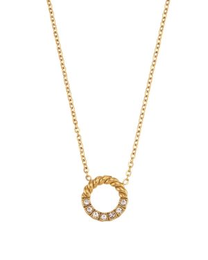 Fashion Geometric Stainless Steel 18K Gold Plated Necklace Gold White Diamond�23