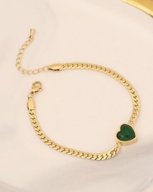 Fashion Heart Shape Stainless Steel Inlay Zircon Bracelet Green �23