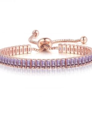 Fashion Square Copper Inlay Zircon Bracelet Rose Gold Purple Stone