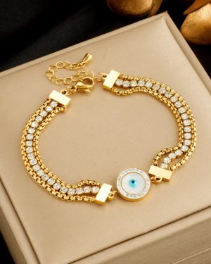 Fashion Women Chain Titanium Steel Diamond Inlay Bracelet Eyes �29