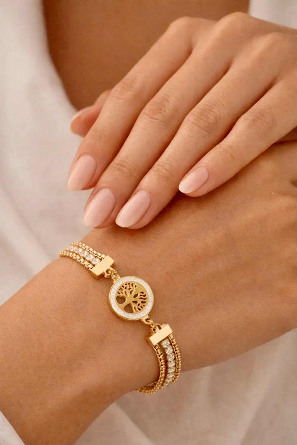Fashion Women Chain Titanium Steel Diamond Inlay Bracelet (Life Tree) 29.00 new