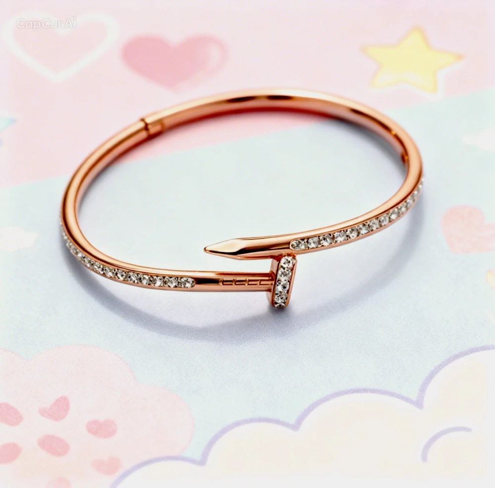 Full Diamond Nail Bracelet 18K Gold Plated Bangle (Rose Gold) 25.00 new