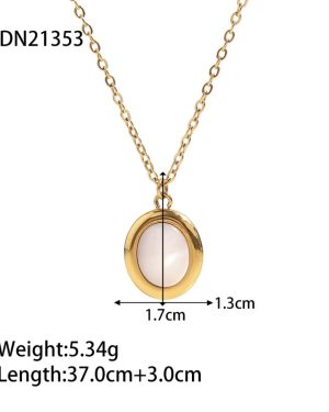 IG Style Pearl Geometric Stainless Steel 18K Gold Plated Necklace �29
