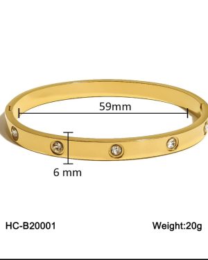 IG Style Round Stainless Steel Diamond Inlay Bangle �29