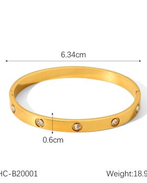 IG Style Round Stainless Steel Diamond Inlay Bangles �23