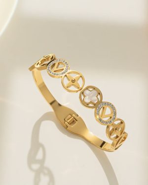 Letter Titanium Steel 18K Gold Plated Bangle Gold �28