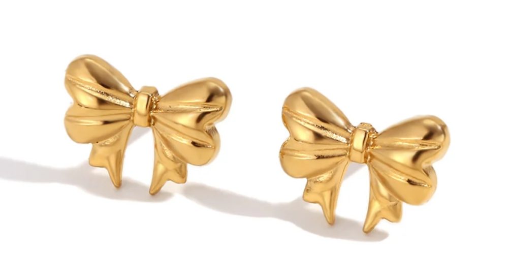 Minimalist Bowknot Stainless Steel 18K Gold Plated Mini Classic Bow Earrings �17