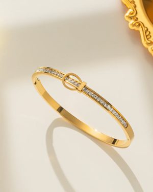 Minimalist Letter Titanium Steel 18K Gold Plated Bangle Love Bracelet Gold �28