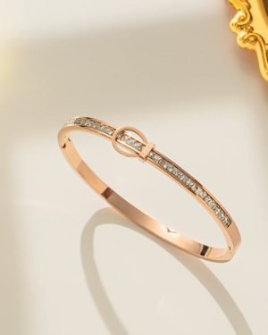 Minimalist Letter Titanium Steel 18K Gold Plated Bangle Love Bracelet Rose Gold �28