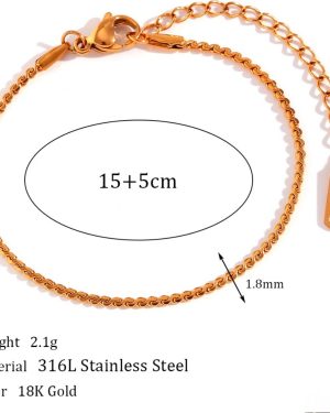 Minimalist Women Stripe 18K Gold Plated Bracelet 1.8mm S Chain Gold 15cm 5cm �19