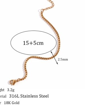 Minimalist Women Stripe 18K Gold Plated Bracelet 2mm Square Pearl Chain 15cm 5cm �19