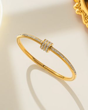 Natural Gypsophila Titanium Steel 18K Gold Plated Bangle Gold �28