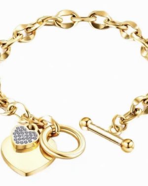 Simple Style Heart Shape Titanium Steel Inlay Zircon Bracelet Gold �28