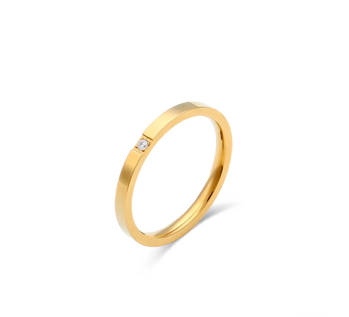 Women Fashion Round Geometric Stainless Steel 18K Gold Plated Single Diamond Size 5 9 �23