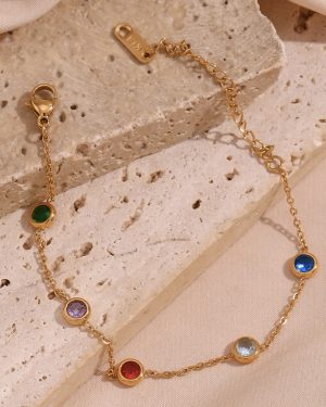 Women Fashion Stripe Circle Geometric Stainless Steel 18K Gold Plated Bracelets × 5 Five colored round glass zircon bracelets 16cm 4cm gold � 29