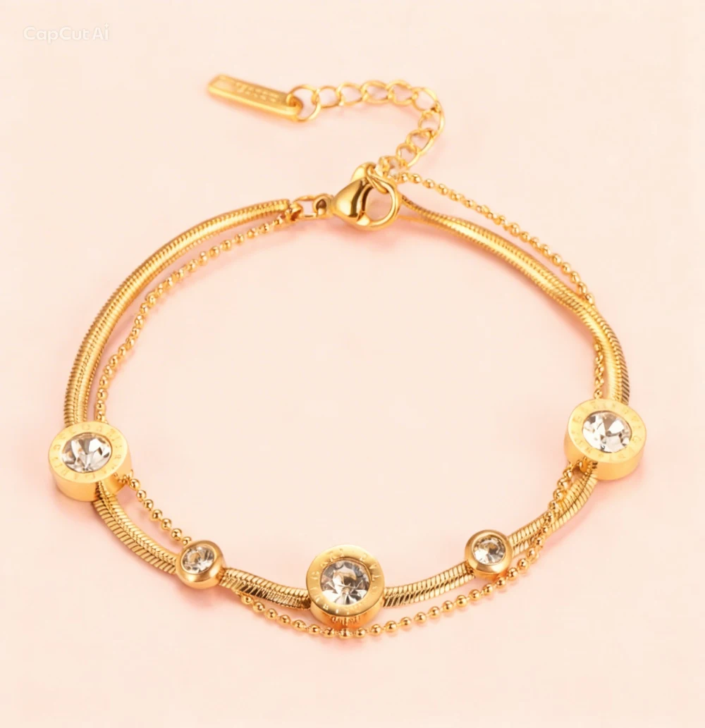 Women Moderate Luxury Circle Stainless Steel Electroplating Bracelet Gold 25.00 new