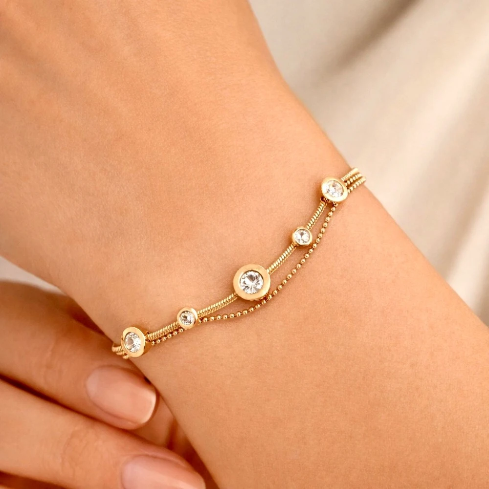 Women Moderate Luxury Circle Stainless Steel Electroplating Bracelet Gold 25.00 new