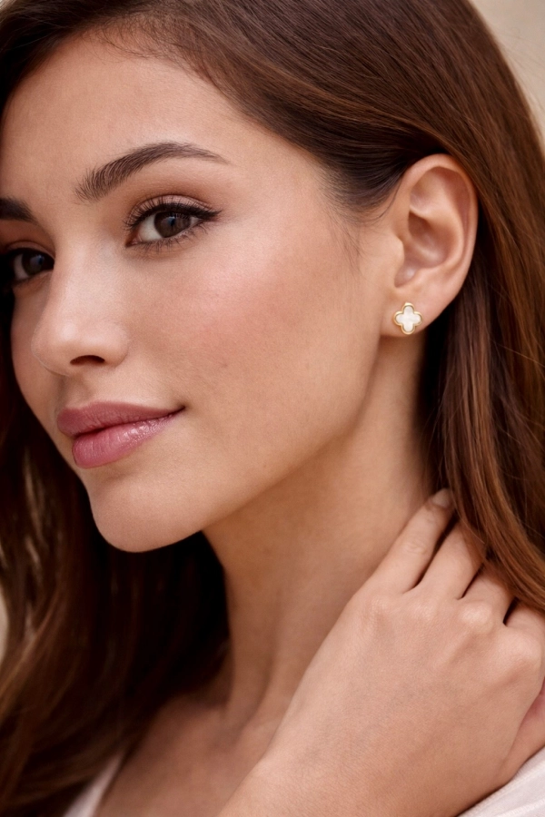Gold Plating Inlay Zircon Ear Studs 1 Pair 1