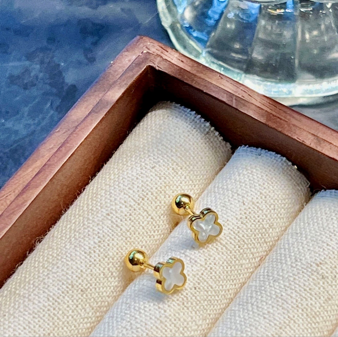 Gold Plating Inlay Zircon Ear Studs 3 Pair