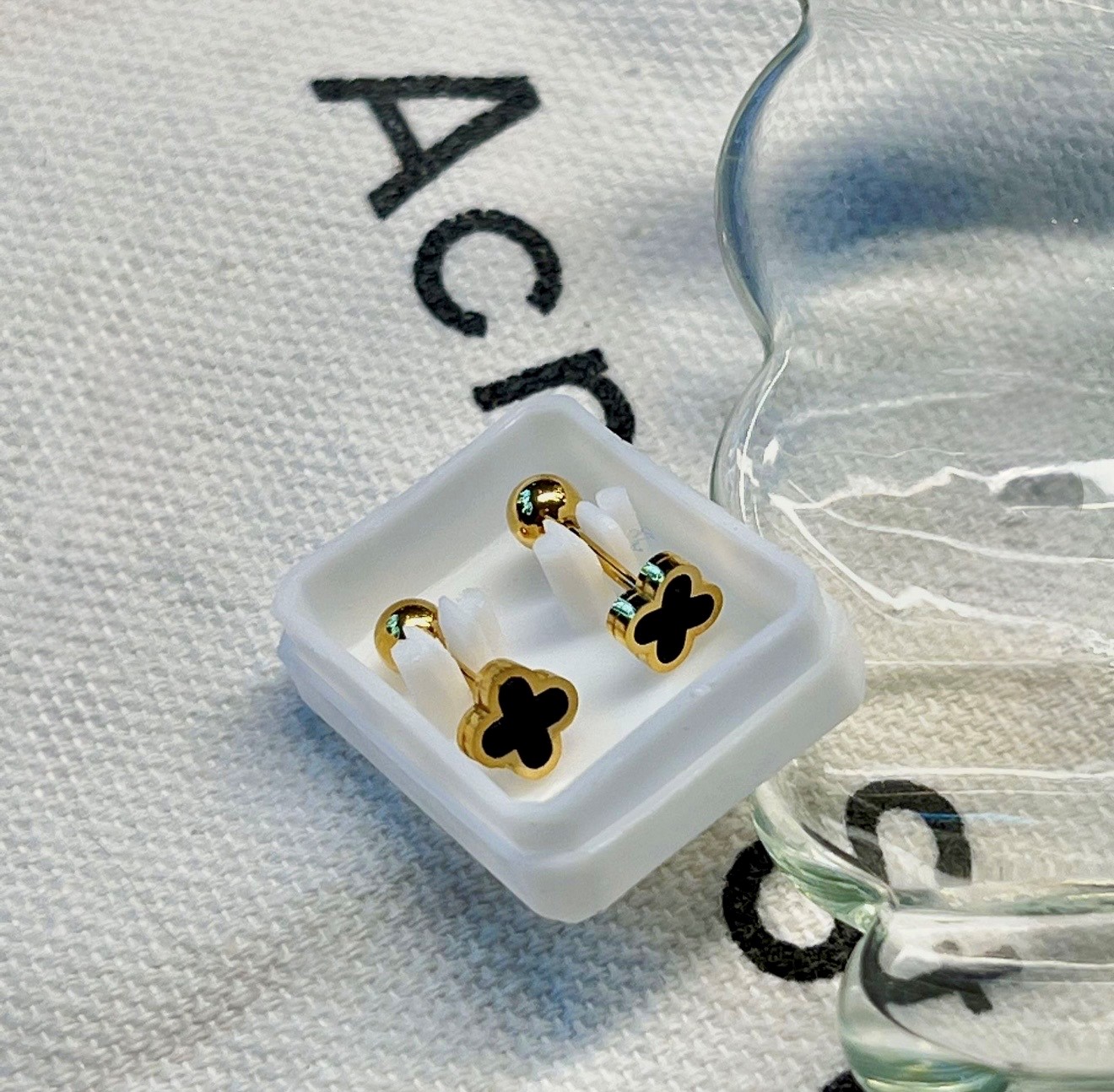 Gold Plating Inlay Zircon Ear Studs 4 Pair