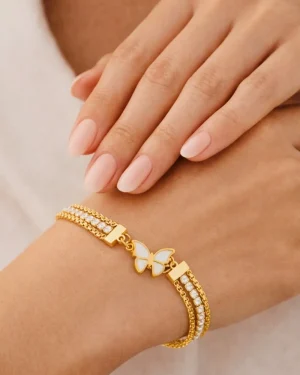 Fashion Women Chain Titanium Steel Diamond Inlay Bracelet (Butterfly) 24k
